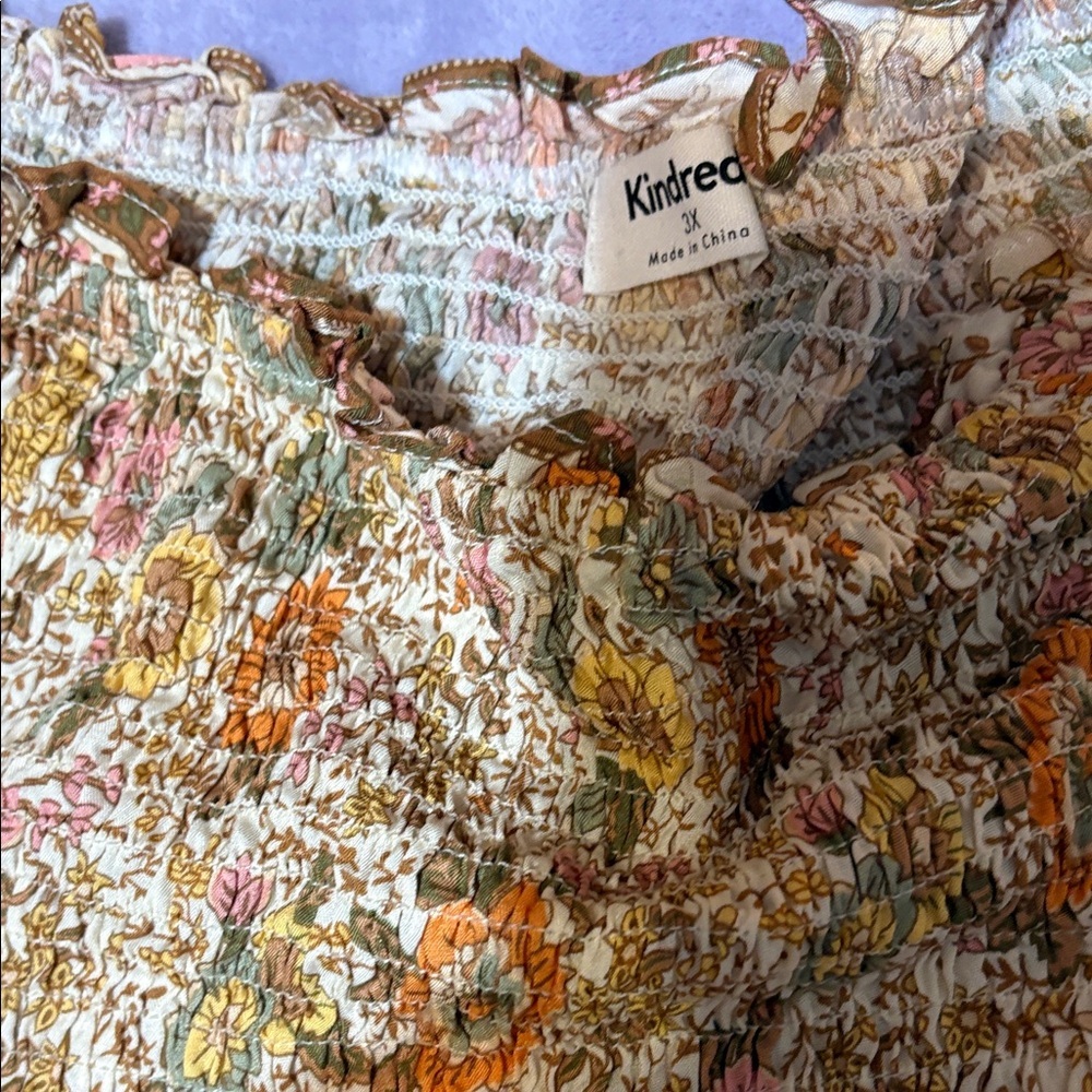 Kindred Boho Floral Smocked  Midi Maxi Dress Plus Size 3X Cream Rayon - Picture 3 of 6